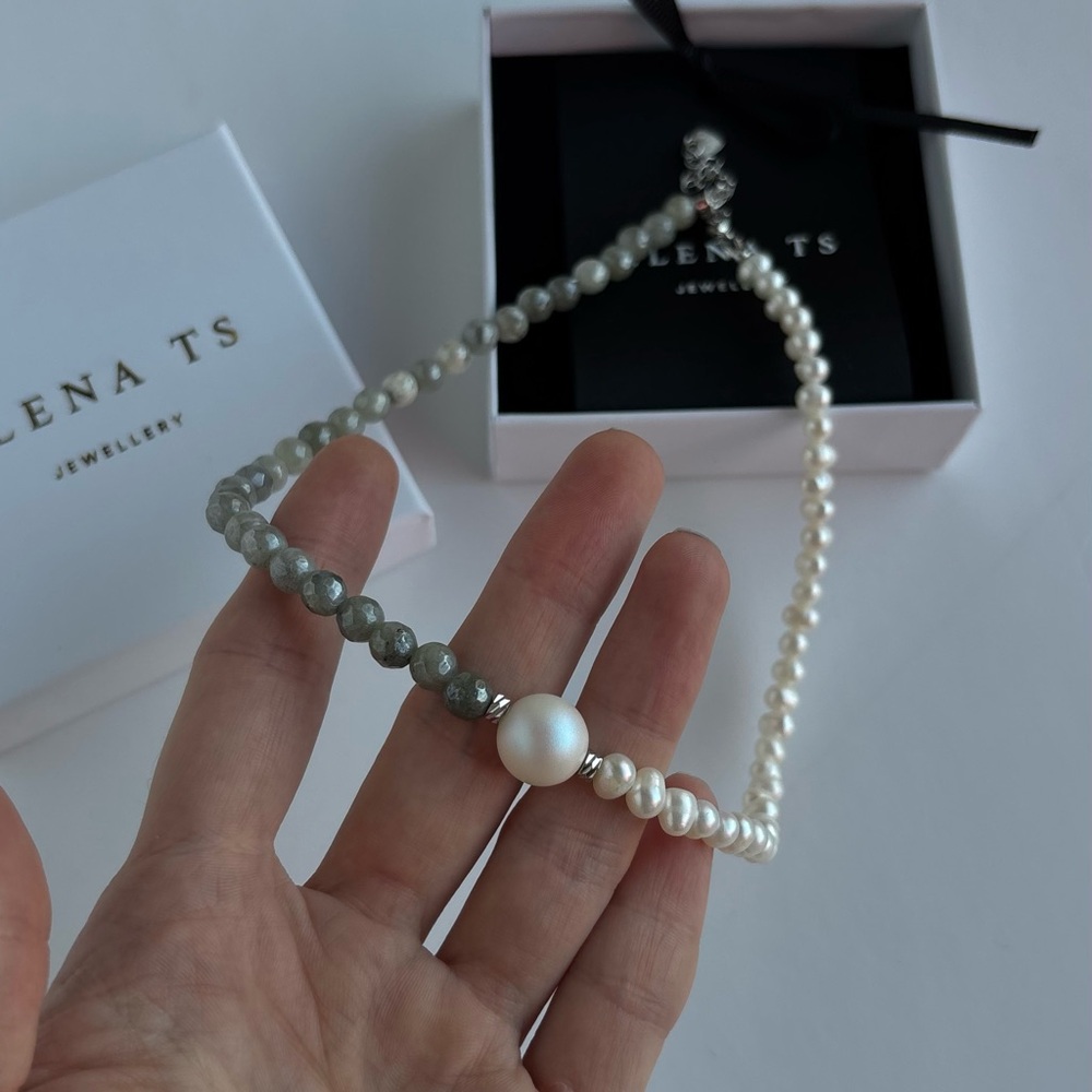 958 Labradorite Stone Pearl Necklace